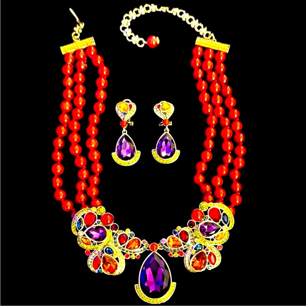 Heidi Daus “ Queens Crown” Elegant Red and Purple Jewelry Set